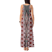 Red Aotearoa Tukutuku and Poutama Motif Tank Maxi Dress LT03 - Polynesian Pride