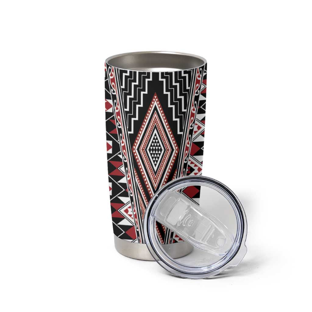 Red Aotearoa Tukutuku and Poutama Motif Tumbler Cup LT03 - Polynesian Pride