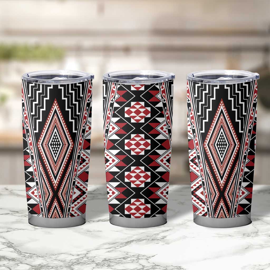 Red Aotearoa Tukutuku and Poutama Motif Tumbler Cup LT03 - Polynesian Pride