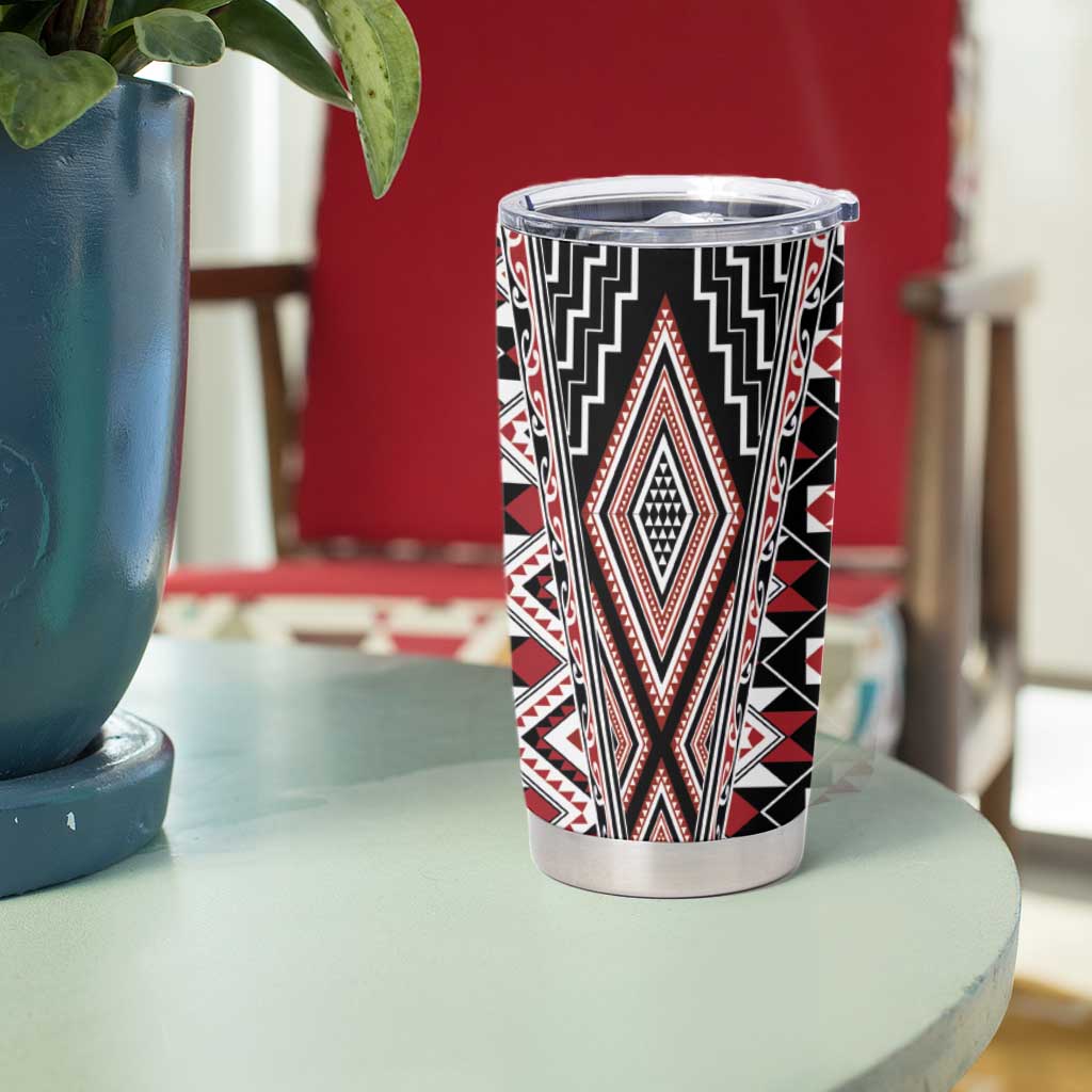 Red Aotearoa Tukutuku and Poutama Motif Tumbler Cup LT03 - Polynesian Pride