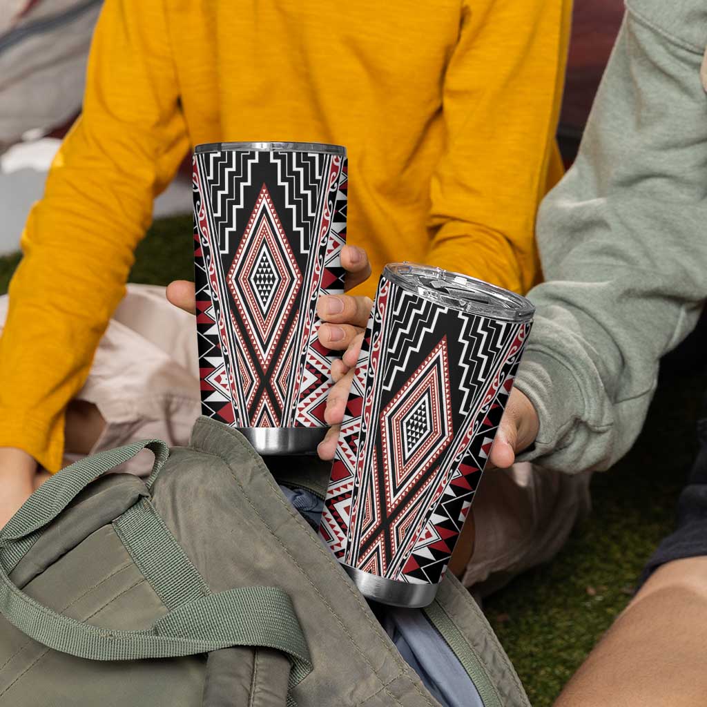 Red Aotearoa Tukutuku and Poutama Motif Tumbler Cup LT03 - Polynesian Pride