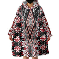 Red Aotearoa Tukutuku and Poutama Motif Wearable Blanket Hoodie LT03 - Polynesian Pride
