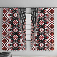 Red Aotearoa Tukutuku and Poutama Motif Window Curtain LT03 With Hooks Red - Polynesian Pride