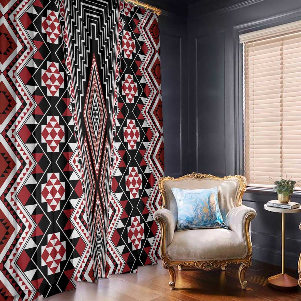 Red Aotearoa Tukutuku and Poutama Motif Window Curtain LT03 - Polynesian Pride