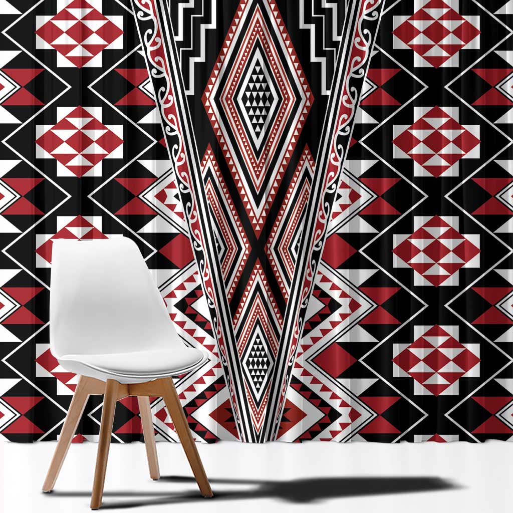Red Aotearoa Tukutuku and Poutama Motif Window Curtain LT03 - Polynesian Pride