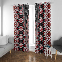 Red Aotearoa Tukutuku and Poutama Motif Window Curtain LT03 With Grommets Red - Polynesian Pride