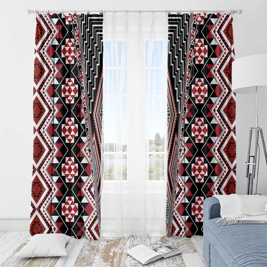 Red Aotearoa Tukutuku and Poutama Motif Window Curtain LT03 - Polynesian Pride