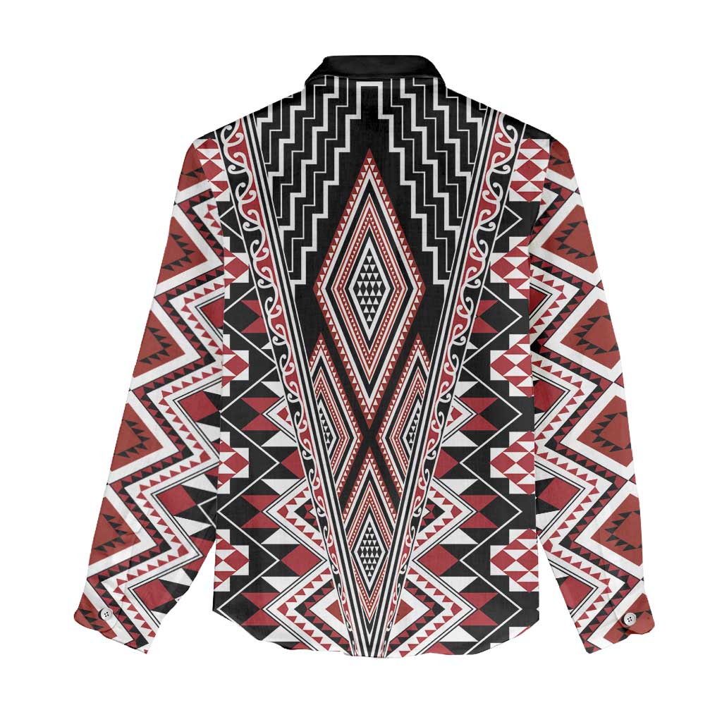 Red Aotearoa Tukutuku and Poutama Motif Women Casual Shirt