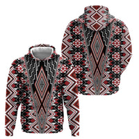 Red Aotearoa Tukutuku and Poutama Motif Zip Hoodie