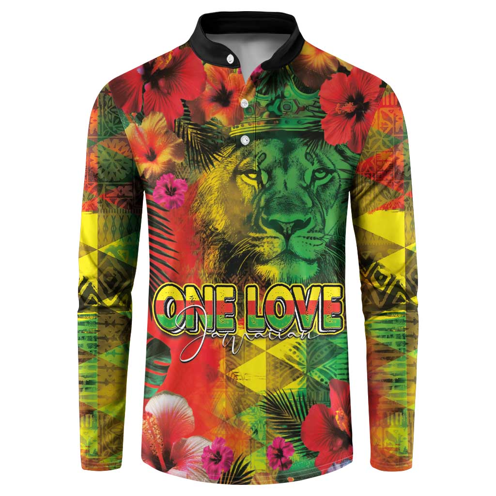 Hawaiian Reggae Button Sweatshirt Tropical Plants and Tribal Kakau Tattoo-One Love Jawaiian LT03 Reggae - Polynesian Pride