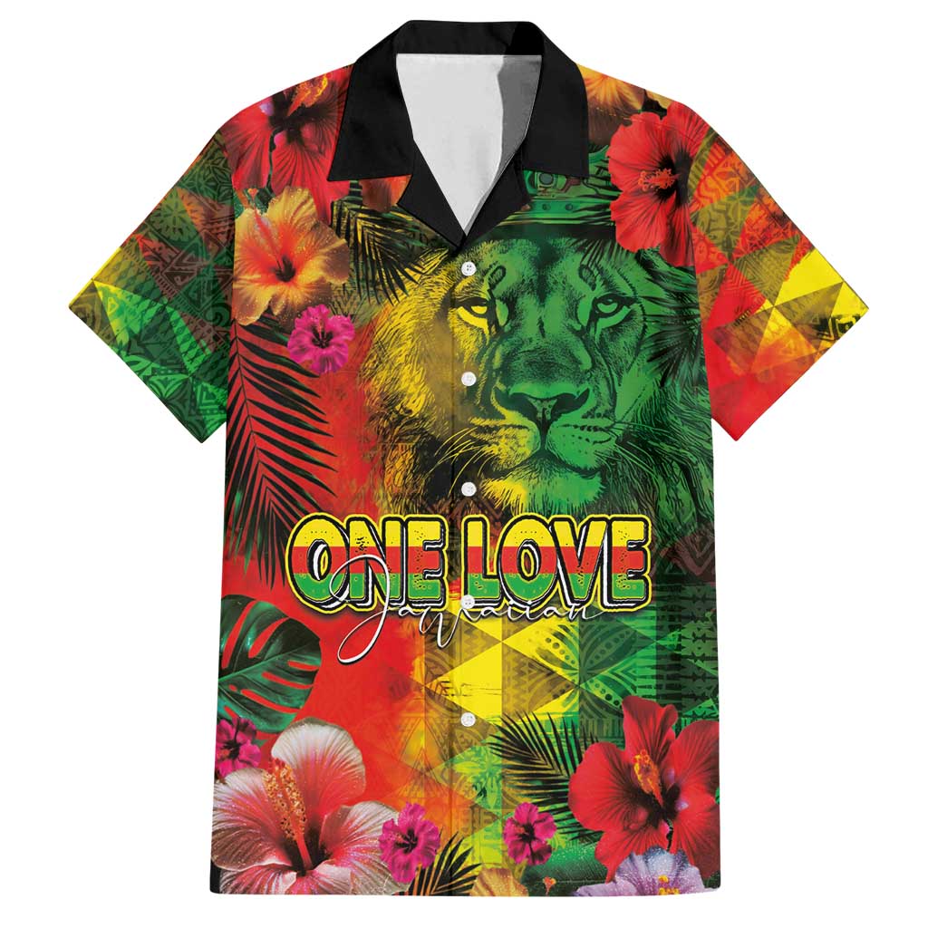 Hawaiian Reggae Family Matching Off Shoulder Maxi Dress and Hawaiian Shirt Tropical Plants and Tribal Kakau Tattoo-One Love Jawaiian