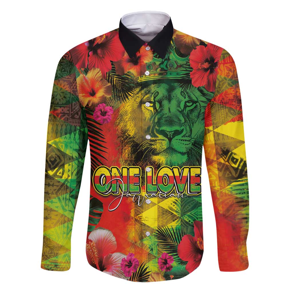 Hawaiian Reggae Family Matching Off Shoulder Maxi Dress and Hawaiian Shirt Tropical Plants and Tribal Kakau Tattoo-One Love Jawaiian