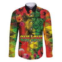 Hawaiian Reggae Family Matching Off Shoulder Short Dress and Hawaiian Shirt Tropical Plants and Tribal Kakau Tattoo-One Love Jawaiian