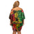 Hawaiian Reggae Family Matching Off Shoulder Short Dress and Hawaiian Shirt Tropical Plants and Tribal Kakau Tattoo-One Love Jawaiian