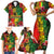 Hawaiian Reggae Family Matching Short Sleeve Bodycon Dress and Hawaiian Shirt Tropical Plants and Tribal Kakau Tattoo-One Love Jawaiian