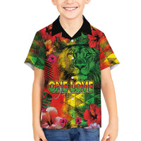 Hawaiian Reggae Family Matching Short Sleeve Bodycon Dress and Hawaiian Shirt Tropical Plants and Tribal Kakau Tattoo-One Love Jawaiian