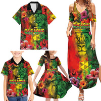 Hawaiian Reggae Family Matching Summer Maxi Dress and Hawaiian Shirt Tropical Plants and Tribal Kakau Tattoo-One Love Jawaiian