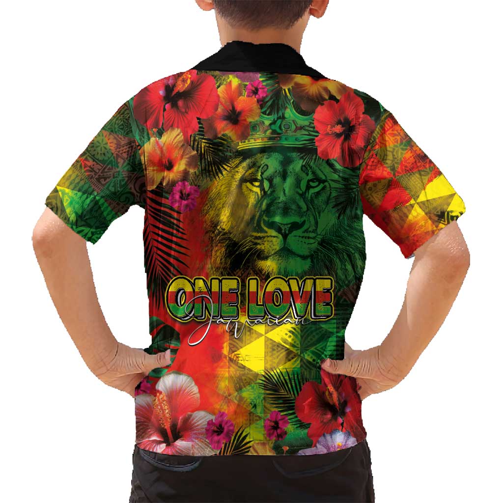 Hawaiian Reggae Family Matching Tank Maxi Dress and Hawaiian Shirt Tropical Plants and Tribal Kakau Tattoo-One Love Jawaiian