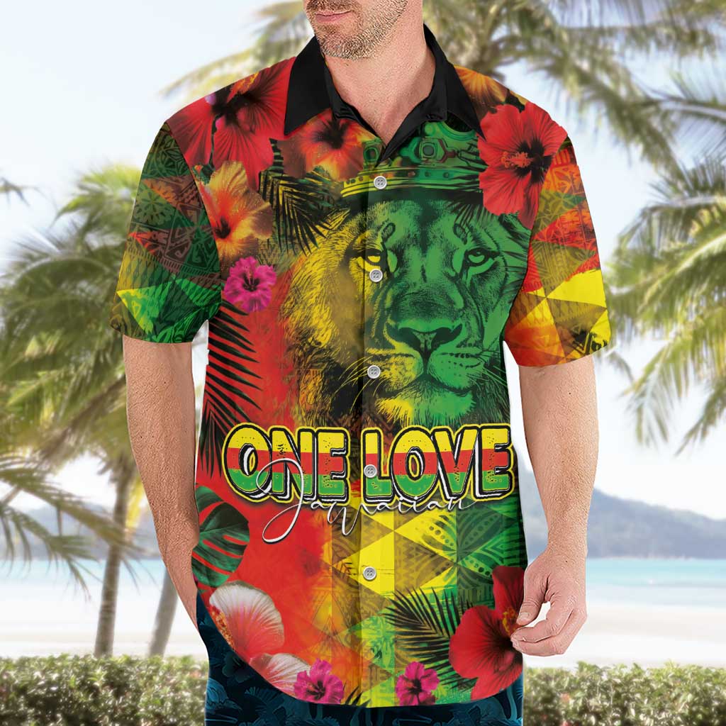 Hawaiian Reggae Hawaiian Shirt Tropical Plants and Tribal Kakau Tattoo-One Love Jawaiian
