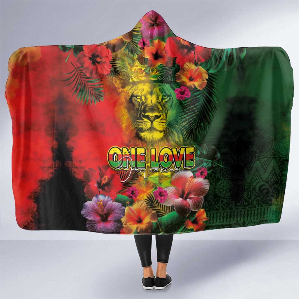 Hawaiian Reggae Hooded Blanket Tropical Plants and Tribal Kakau Tattoo-One Love Jawaiian LT03 One Size Reggae - Polynesian Pride