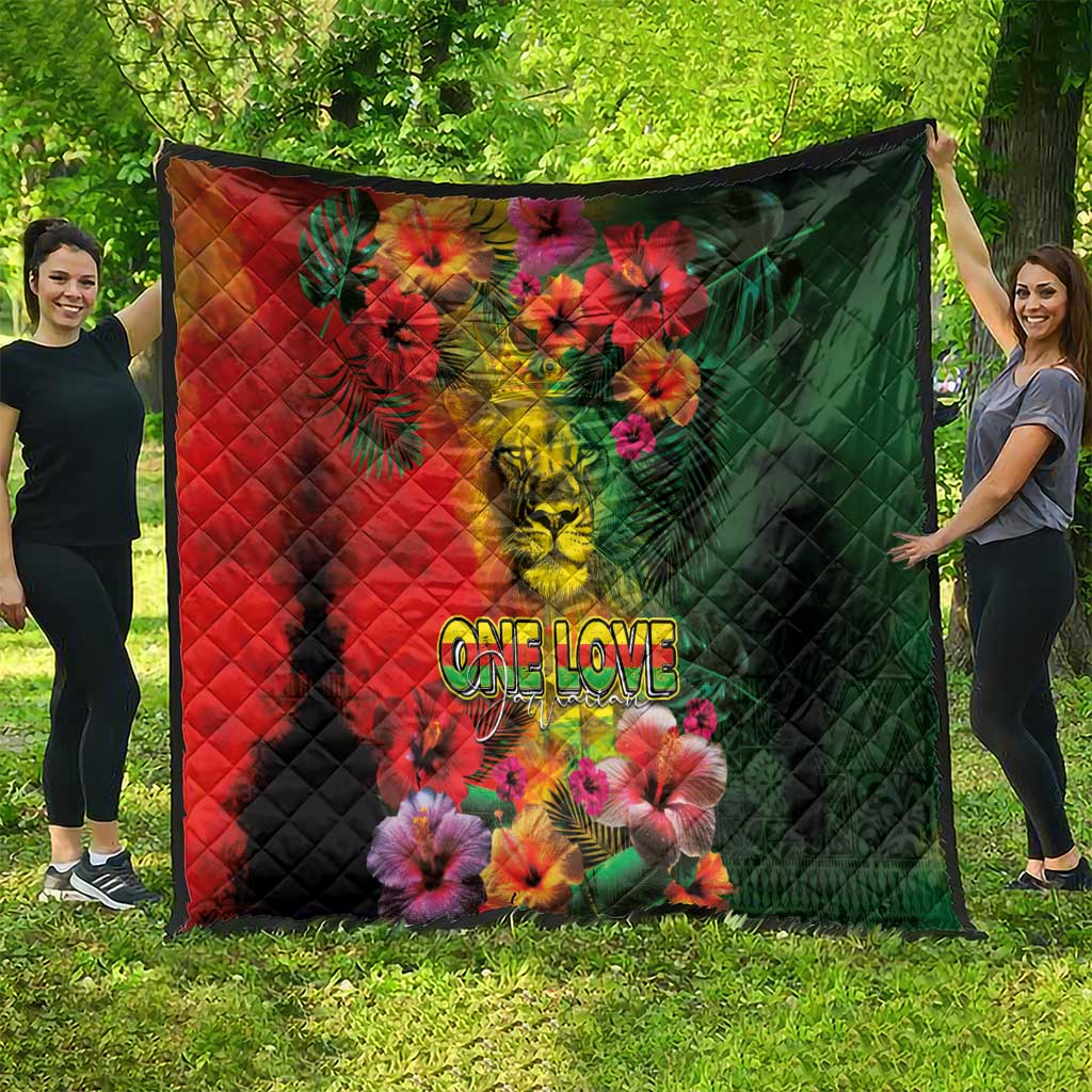 Hawaiian Reggae Quilt Tropical Plants and Tribal Kakau Tattoo-One Love Jawaiian