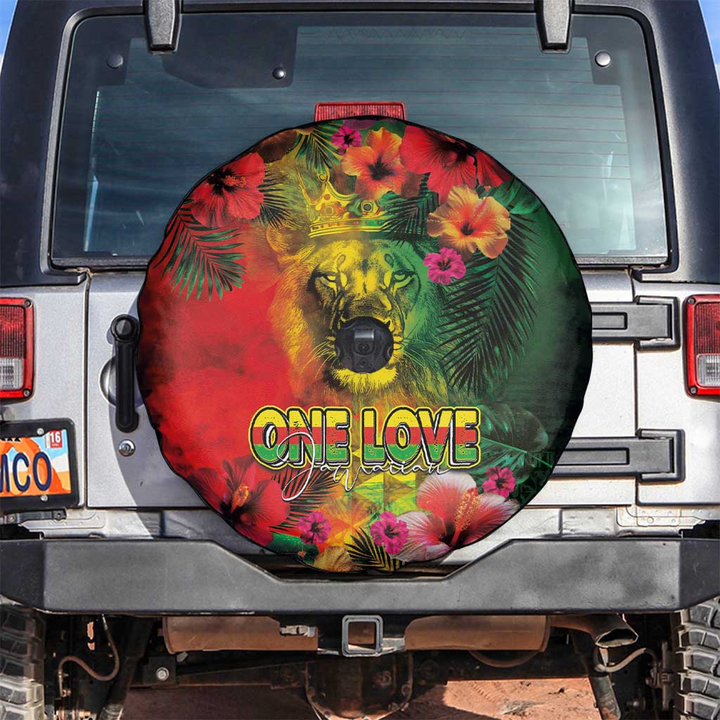 Hawaiian Reggae Spare Tire Cover Tropical Plants and Tribal Kakau Tattoo-One Love Jawaiian