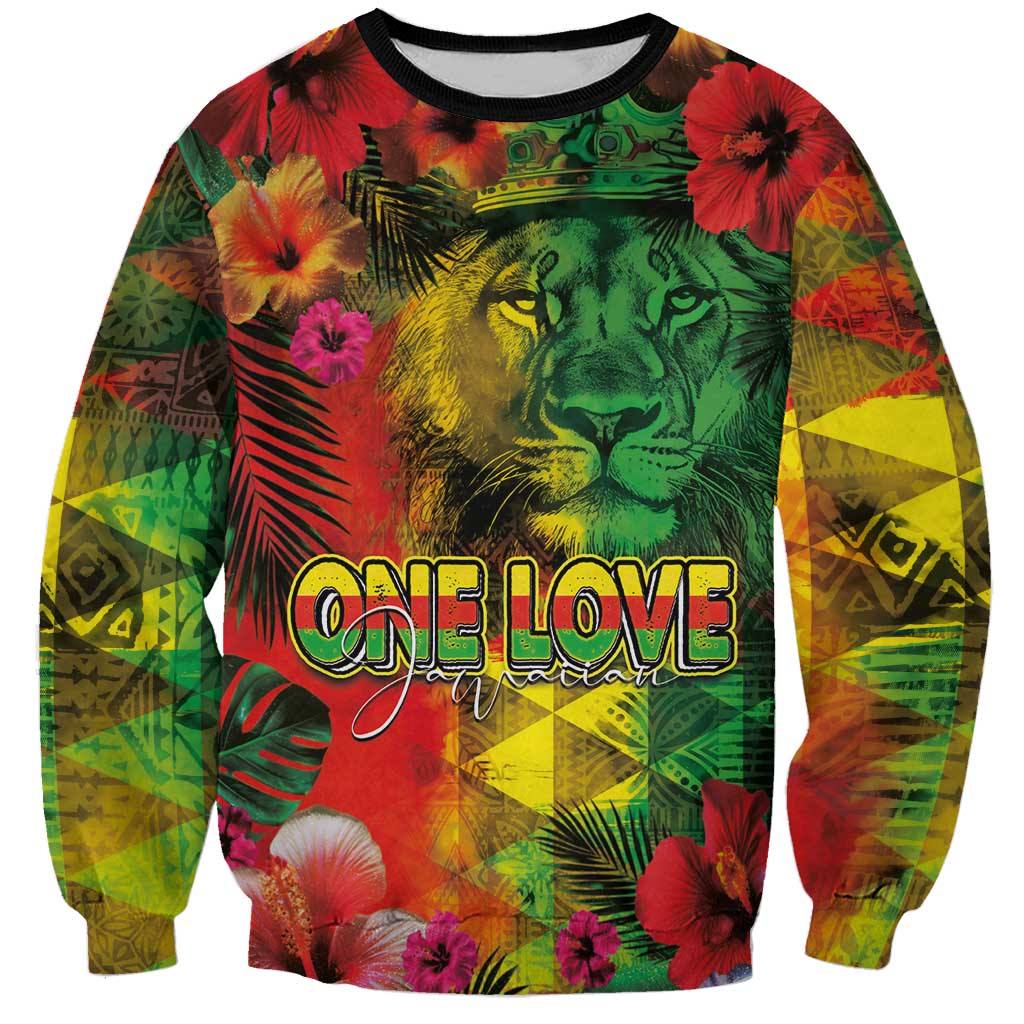 Hawaiian Reggae Sweatshirt Tropical Plants and Tribal Kakau Tattoo-One Love Jawaiian LT03 Unisex Reggae - Polynesian Pride