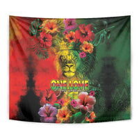 Hawaiian Reggae Tapestry Tropical Plants and Tribal Kakau Tattoo-One Love Jawaiian