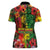 Hawaiian Reggae Women Polo Shirt Tropical Plants and Tribal Kakau Tattoo-One Love Jawaiian