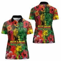 Hawaiian Reggae Women Polo Shirt Tropical Plants and Tribal Kakau Tattoo-One Love Jawaiian