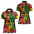 Hawaiian Reggae Women Polo Shirt Tropical Plants and Tribal Kakau Tattoo-One Love Jawaiian