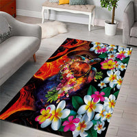 Hawaiian Lei Day Area Rug Colorful Plumeria and Volcanic Turtle with Abstract Lava Texture