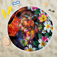 Hawaiian Lei Day Beach Blanket Colorful Plumeria and Volcanic Turtle with Abstract Lava Texture LT03 One Size 150cm Black - Polynesian Pride