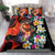 Hawaiian Lei Day Bedding Set Colorful Plumeria and Volcanic Turtle with Abstract Lava Texture