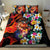 Hawaiian Lei Day Bedding Set Colorful Plumeria and Volcanic Turtle with Abstract Lava Texture