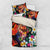 Hawaiian Lei Day Bedding Set Colorful Plumeria and Volcanic Turtle with Abstract Lava Texture