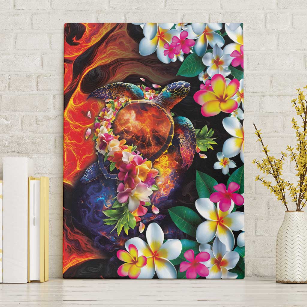 Hawaiian Lei Day Canvas Wall Art Colorful Plumeria and Volcanic Turtle with Abstract Lava Texture LT03 Without Frame Black - Polynesian Pride