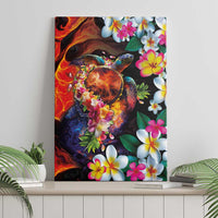 Hawaiian Lei Day Canvas Wall Art Colorful Plumeria and Volcanic Turtle with Abstract Lava Texture LT03 - Polynesian Pride