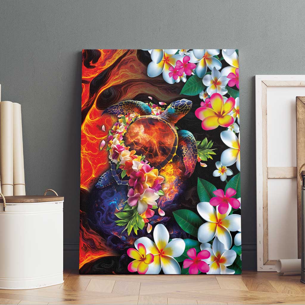 Hawaiian Lei Day Canvas Wall Art Colorful Plumeria and Volcanic Turtle with Abstract Lava Texture LT03 - Polynesian Pride