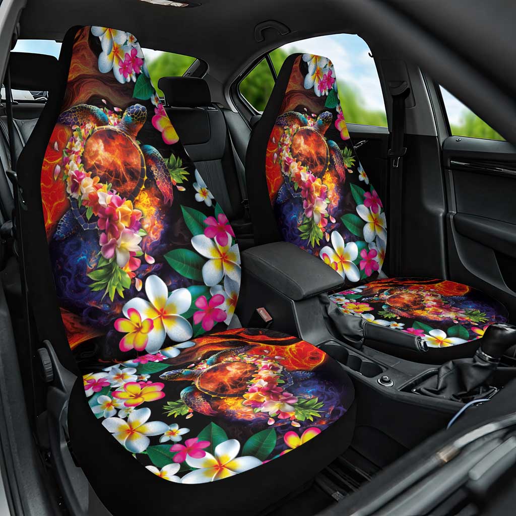 Hawaiian Lei Day Car Seat Cover Colorful Plumeria and Volcanic Turtle with Abstract Lava Texture