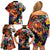 Hawaiian Lei Day Family Matching Off Shoulder Short Dress and Hawaiian Shirt Colorful Plumeria and Volcanic Turtle with Abstract Lava Texture