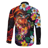 Hawaiian Lei Day Family Matching Puletasi and Hawaiian Shirt Colorful Plumeria and Volcanic Turtle with Abstract Lava Texture