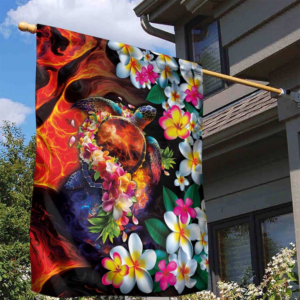 Hawaiian Lei Day Garden Flag Colorful Plumeria and Volcanic Turtle with Abstract Lava Texture LT03 - Polynesian Pride