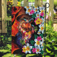 Hawaiian Lei Day Garden Flag Colorful Plumeria and Volcanic Turtle with Abstract Lava Texture LT03 Garden Flag Black - Polynesian Pride