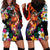 Hawaiian Lei Day Hoodie Dress Colorful Plumeria and Volcanic Turtle with Abstract Lava Texture