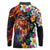 Hawaiian Lei Day Long Sleeve Polo Shirt Colorful Plumeria and Volcanic Turtle with Abstract Lava Texture