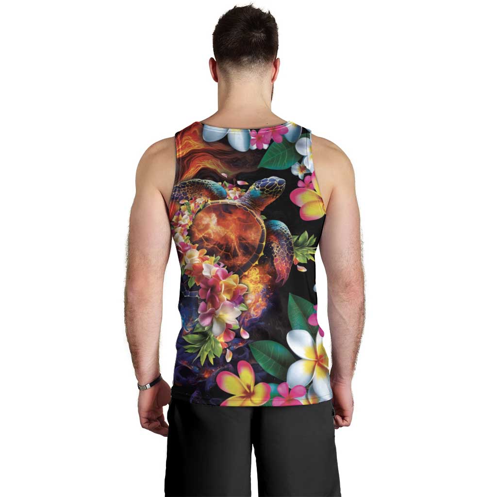 Hawaiian Lei Day Men Tank Top Colorful Plumeria and Volcanic Turtle with Abstract Lava Texture LT03 - Polynesian Pride