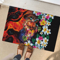 Hawaiian Lei Day Rubber Doormat Colorful Plumeria and Volcanic Turtle with Abstract Lava Texture LT03 - Polynesian Pride
