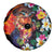 Hawaiian Lei Day Spare Tire Cover Colorful Plumeria and Volcanic Turtle with Abstract Lava Texture