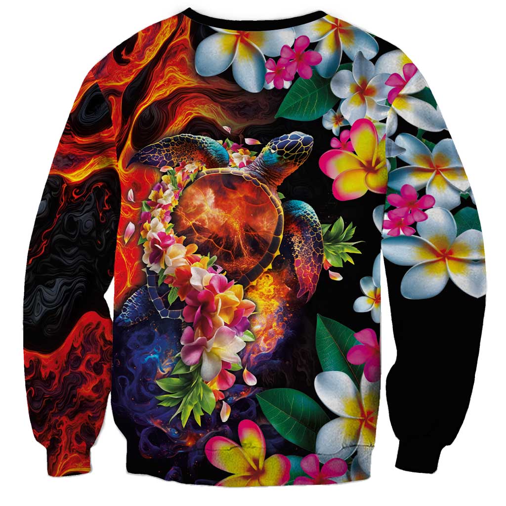 Hawaiian Lei Day Sweatshirt Colorful Plumeria and Volcanic Turtle with Abstract Lava Texture LT03 - Polynesian Pride